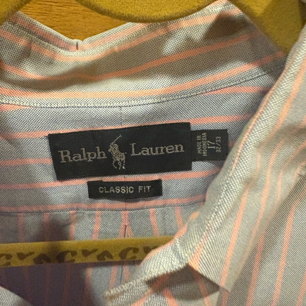 Ralph Lauren Men's Pink and Gray Striped Dress Shirt